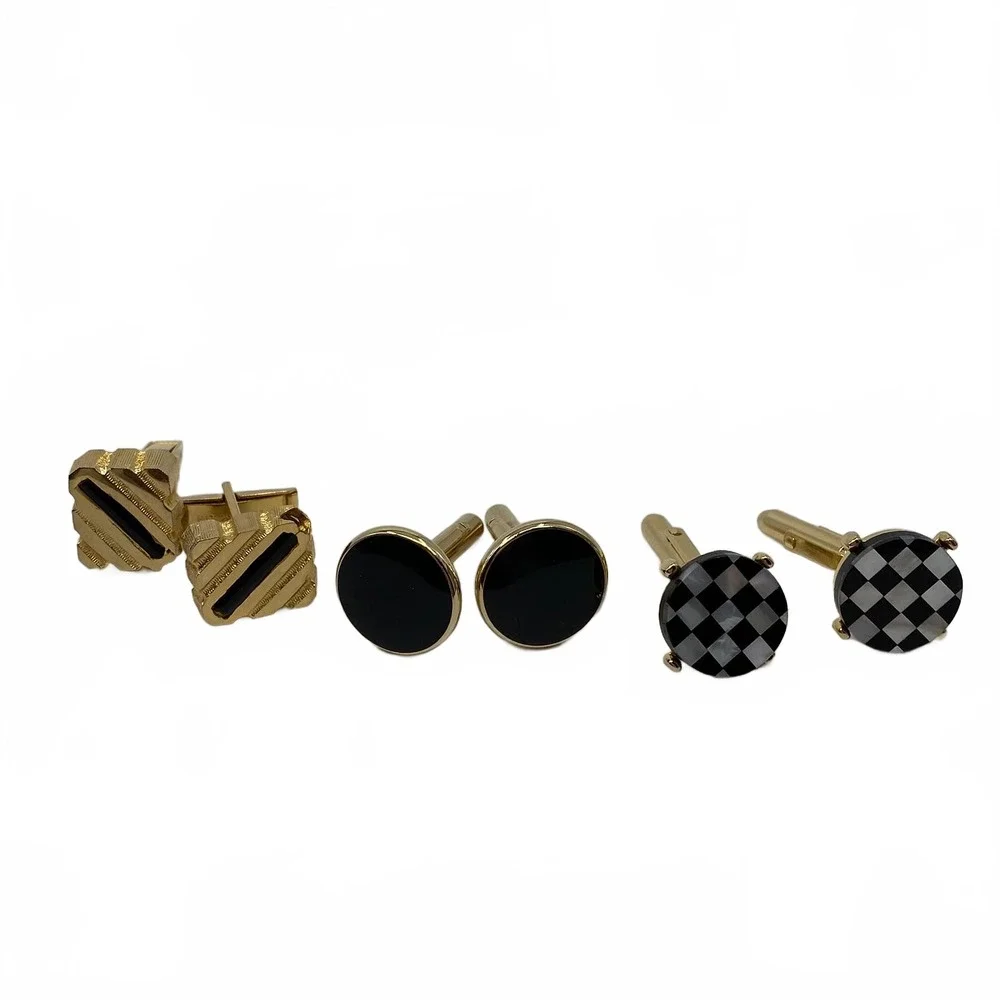 Vintage Gold & Black Cuff Links Set | Dress Shirt Formal Accessories OS